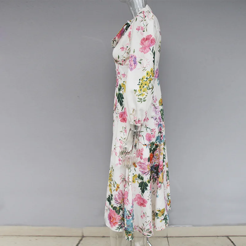 2019 Новое Женское Платье с принтом длинный рукав галстуком бабочкой