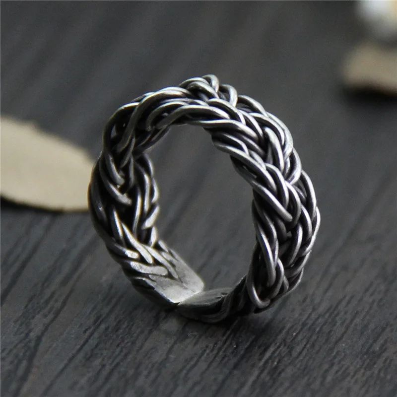 C&ampR Real S999 Sterling Silver Rings for Men Braided Thorns Black Thai Opening Handmade Vintage Fine Jewelry | Украшения и