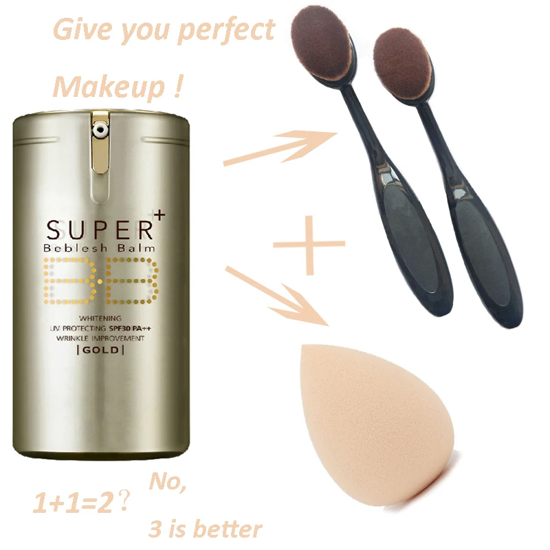 Золотой Розовый BB крем супер бальзам Beblesh макияж покрытие консилер SPF30 PA++ кисть для основы+ спонж в форме яйца макияж партнер