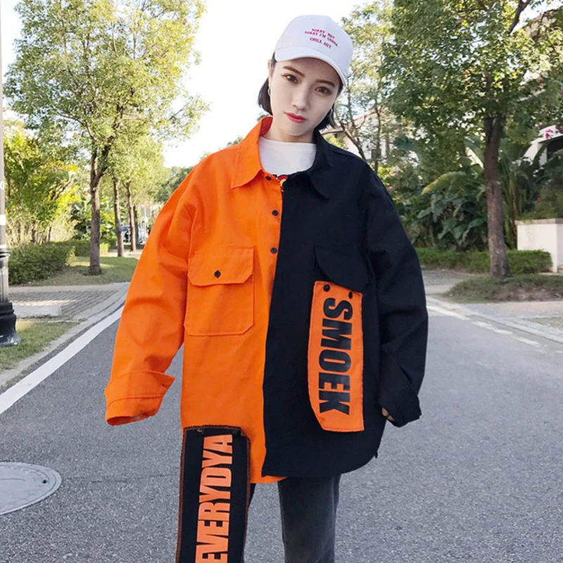 Модная Съемная куртка с заплатками пальто женская карманами Harajuku свободный
