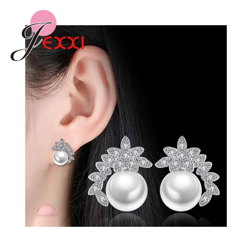 

Fashion Elegant 925 Sterling Silver Earrings Women Female Jewelry CZ Crystal and Pearl Design High Quality Engagement Gift