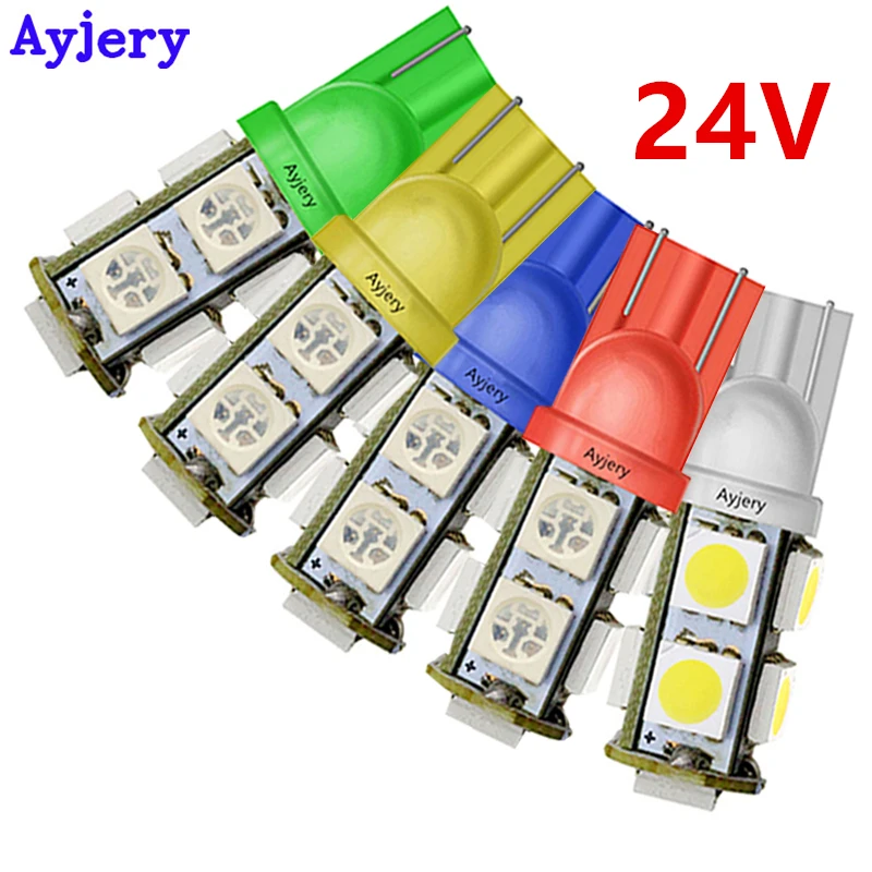 Ayjery 500 шт./лот 24V DC T10 194 168 W5W 9 SMD 9 СВЕТОДИОДНЫЙ Автомобильный светодиодный свет лампы авто лампы Белый Зеленый Желтый Красный индикатор парковый свет
