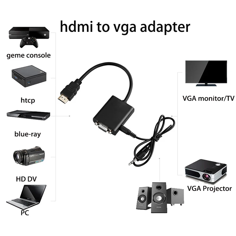 SZ-WXDZ Высокое качество HDMI папа к VGA Женский адаптер конвертер аудио видео кабель