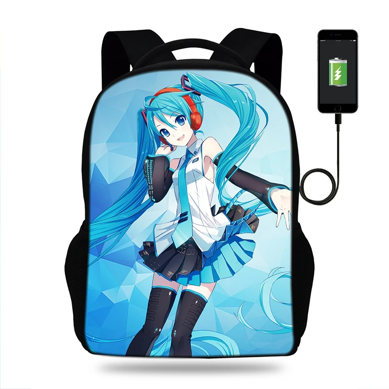 Kawaii 3D hatsure рюкзак с Miku мило популярным аниме детский школьный подросток USB заряд