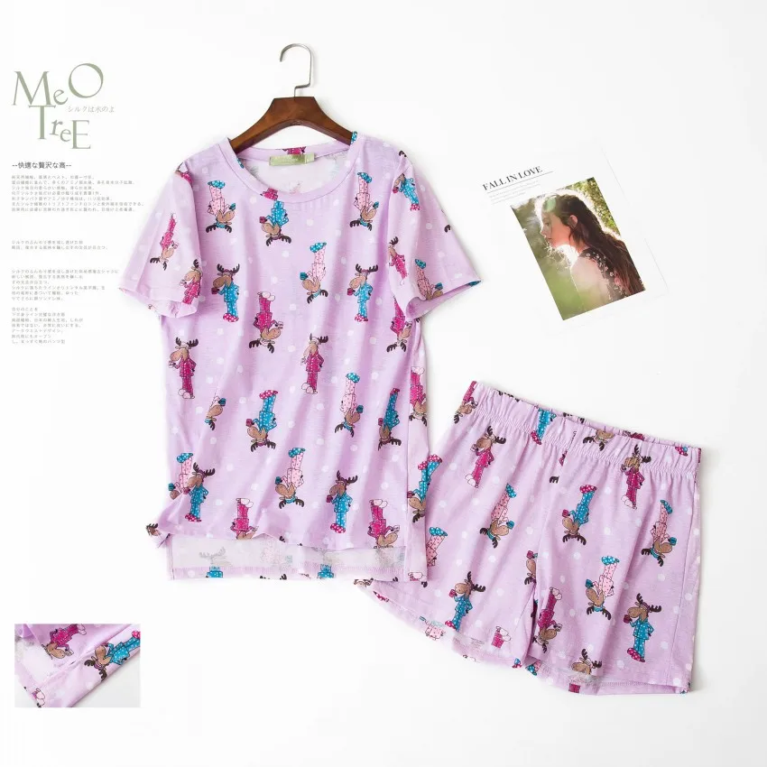 

Summer 2019 Pajamas Women Cute French Bulldog Print 2 Pieces Set Short Sleeve Elastic Waist Cotton Sleep Wear Lounge S84693