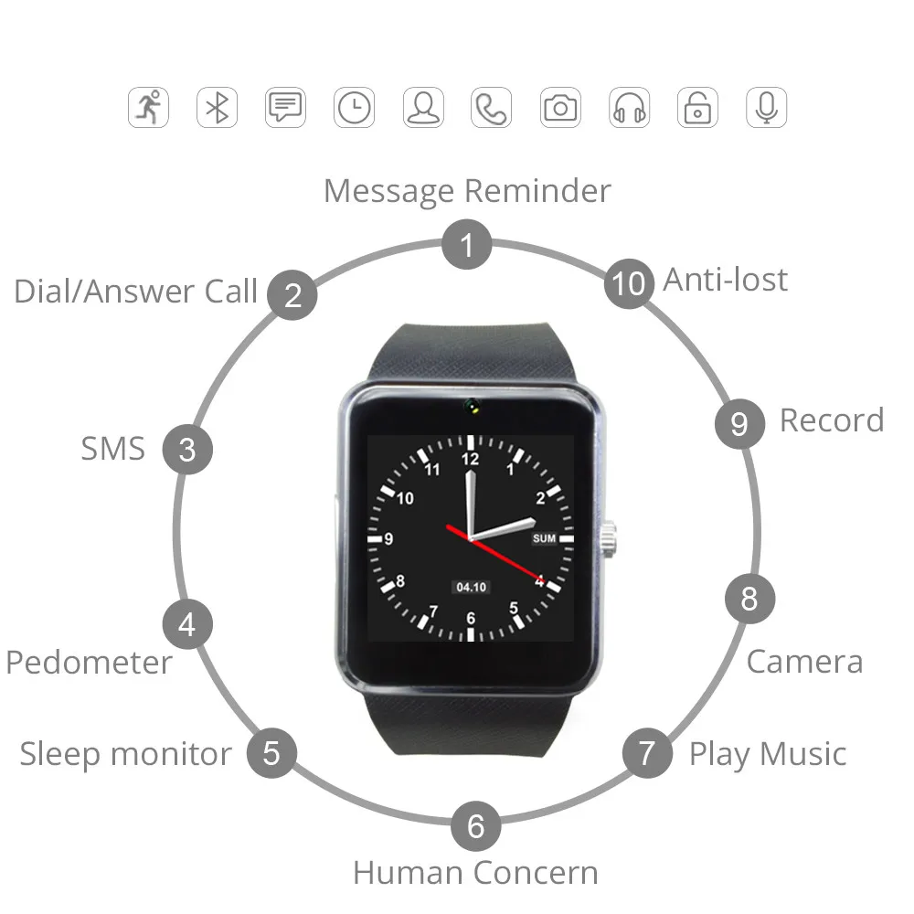 2019 Смарт часы GT08 сим карты Push Message Bluetooth подключение для Android IOS apple Phone PK DZ09 умные