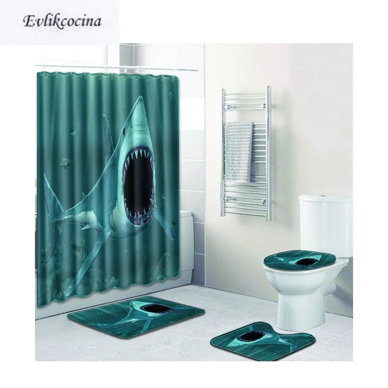 Бесплатная доставка 4 шт. злая Акула открытый большой рот Banyo Paspas коврик для