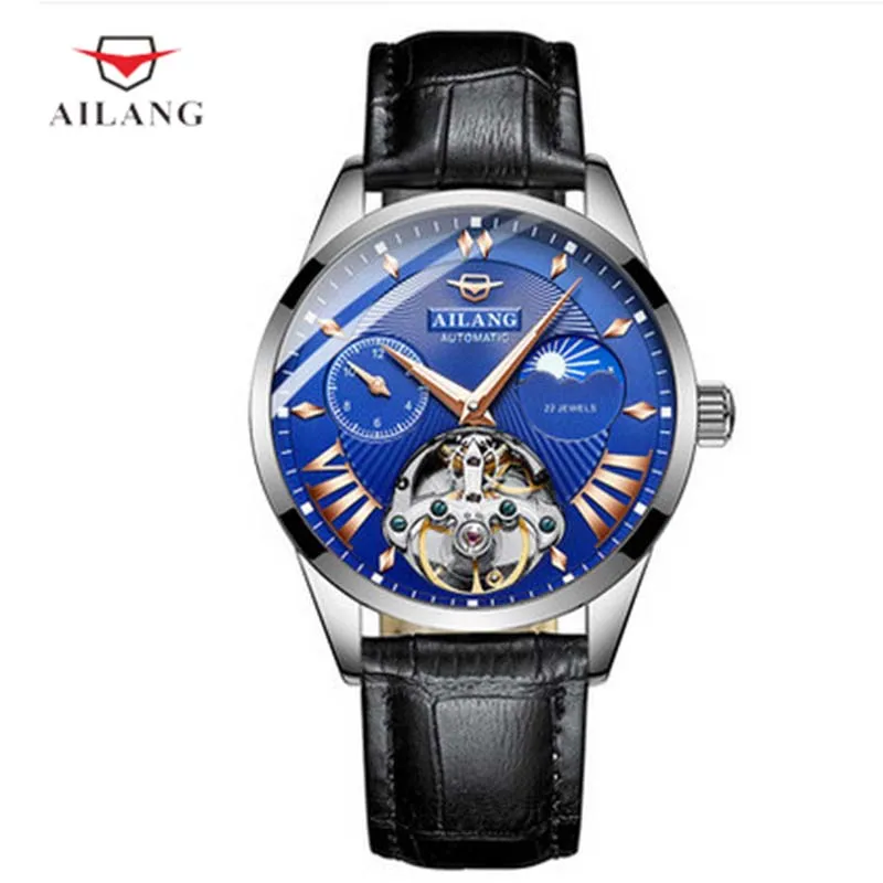 

Brand New Designer Men Hollow Automatic Tourbillon Watches Self-winding Moon Phase Watch Roman Analog Wrist watch Leather Reloj