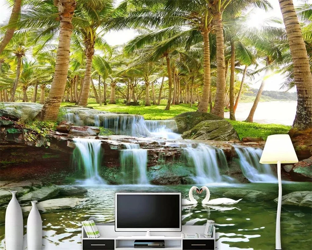 Обои beibehang на заказ 3D хайнаньский остров кокосовое дерево водопад Ультра HD пейзаж