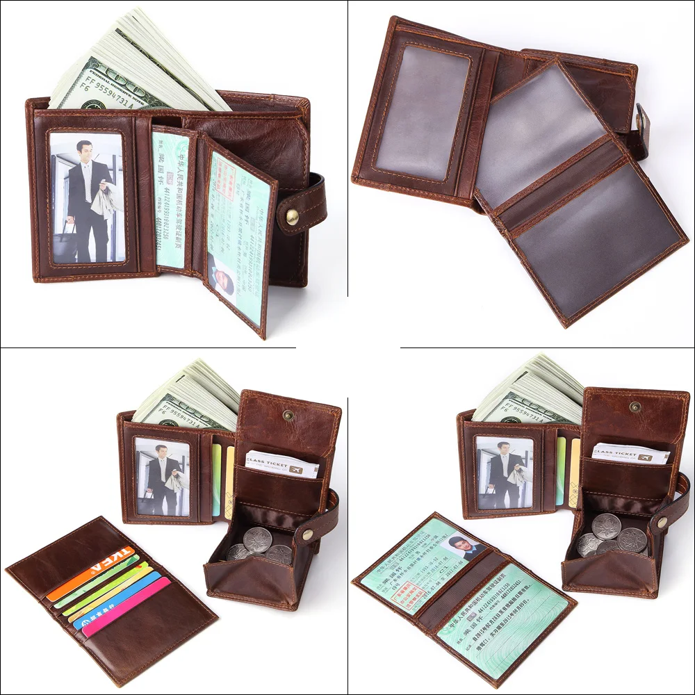 Кошелек мужской из натуральной кожи с винтажным кармашком для мелочи и