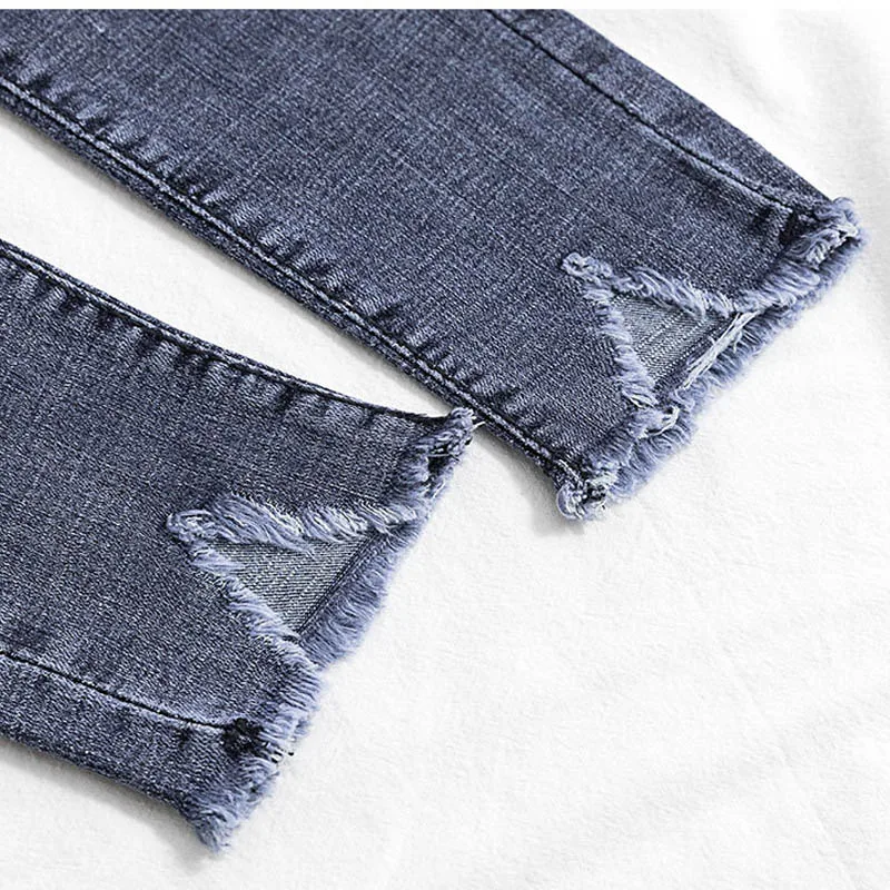 

NORMOV 2019 New Womens Jeans High Street Pencil Pants Mid Waist Skinny Regular Ankle-Length Pants Jeans Button Casual Jeans