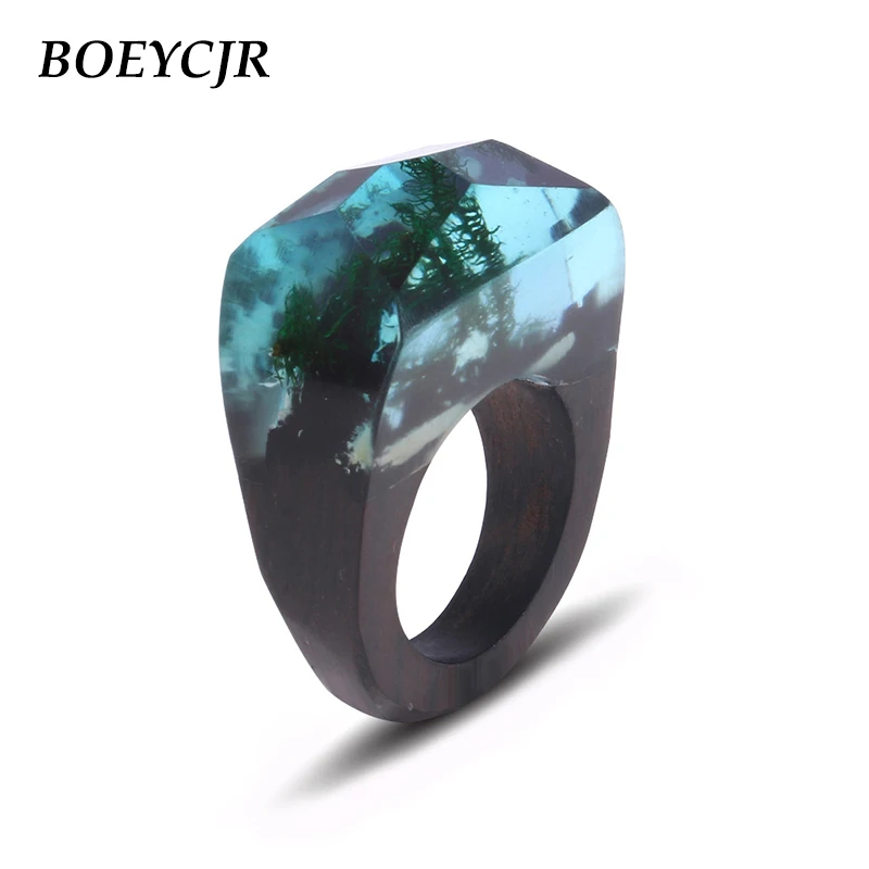 

BOEYCJR Resin Wood Ring Men ring Fashion Jewelry Mood Ring Handmade Magic Wood Rings for Women Gift anillo anneau