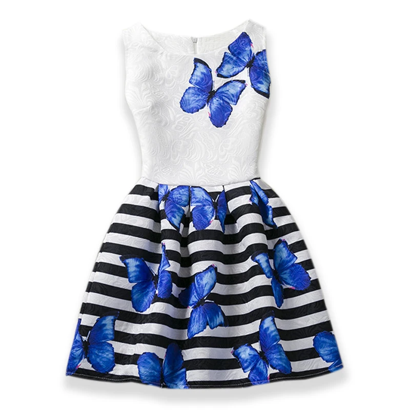 Hot sales Summer Girls Dress Butterfly Floral Print Princess Teenagers For Party Kids children dress Vestido 6-12Y | Детская одежда и