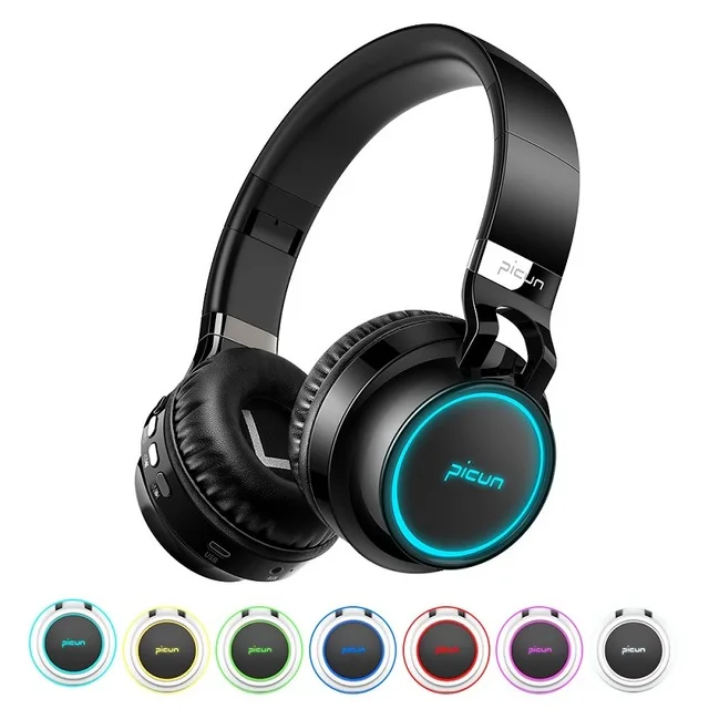 Черный Светящиеся стерео шлем Аудио Bluetooth наушники Беспроводная большая гарнитура спортивные наушники микрофон светодиодный светильник TF FM для ПК телефона - Цвет: Черный
