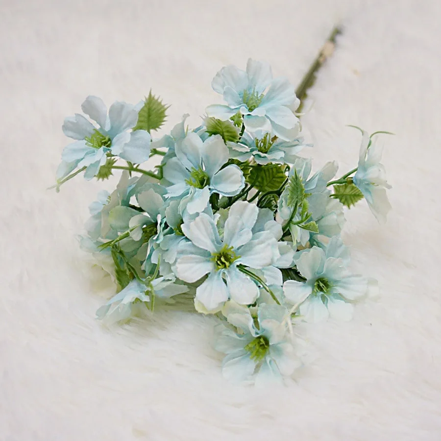 light blue 6 шт. искусственная ромашка цветы Шелковые искусственные цветы Cerastium Tomentosums Искусственный Букет DIY украшения для домашней вечеринки дешевые цветы - Цвет: light blue