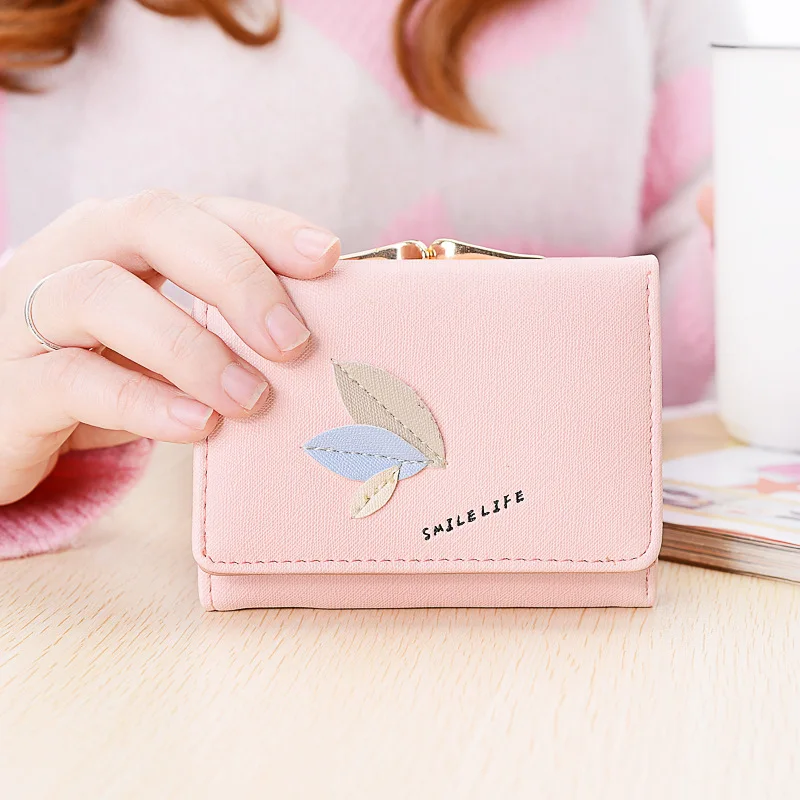 XZXBBAG Simple Leaves Women Short Wallet Female Hasp 3 Fold Small With Multiple Card Holder Money B Students Purse | Багаж и сумки