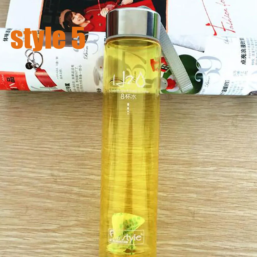 style 5 WTCABROE не матовые бутылки для воды 265 мл портативные летние спортивные небьющиеся прозрачные пластиковые 6 цветов HD бутылки для воды - Цвет: style 5