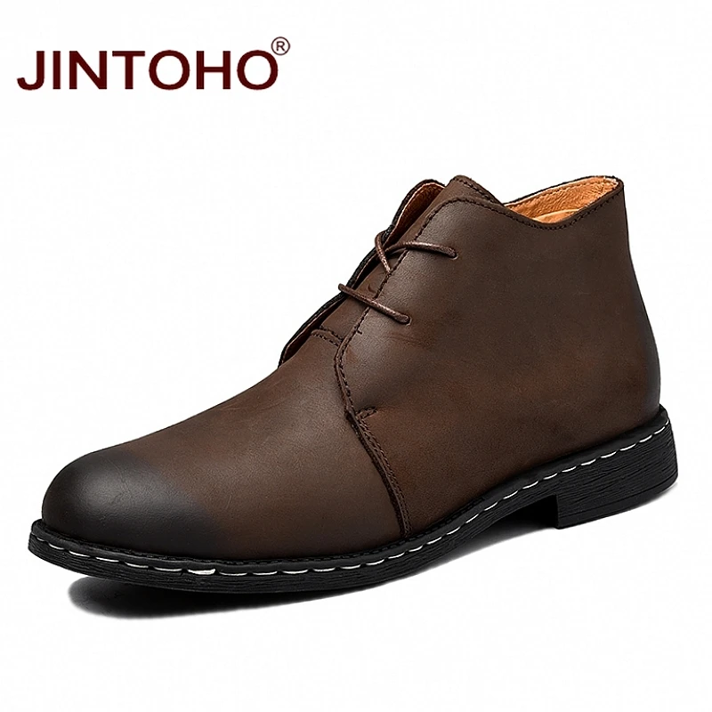 JINTOHO модные мужские ботинки из натуральной кожи зимние ботильоны на шнуровке