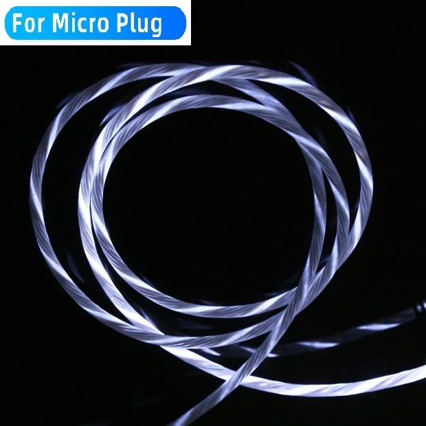 Светодиодный светящийся струящийся зарядный кабель type C Micro USB для samsung Galaxy S8 S9, usb-кабель для передачи данных, суперзарядка для huawei P20 - Цвет: White For Micro
