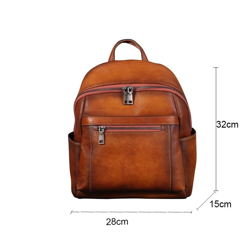 

Johnature 2021 New Genuine Leather Softback Zipper Arcuate Shoulder Strap Silt Pocket Vintage Soft Handle Women Female Backpack