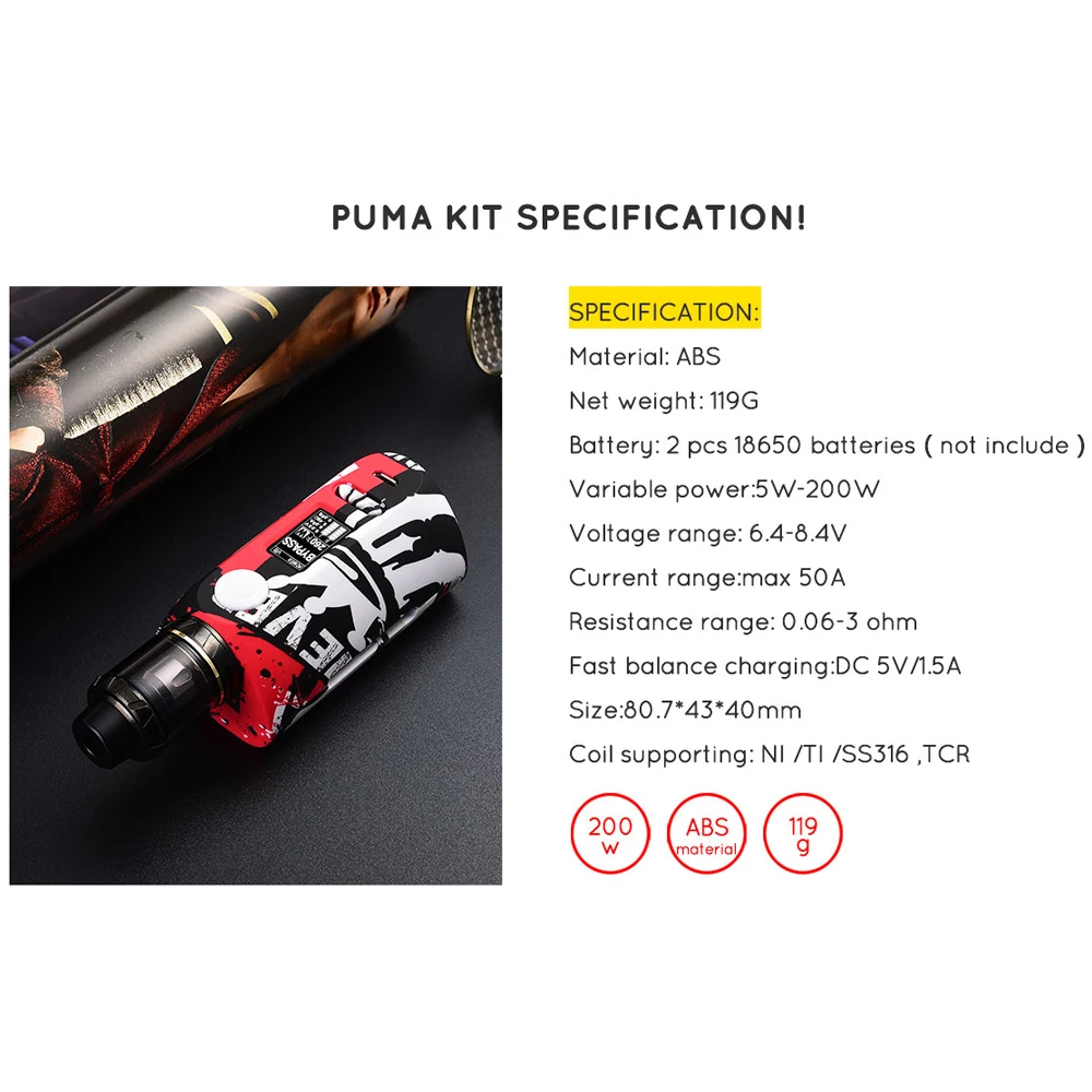 Оригинальный Vapor Storm Puma230 200 Вт комплект Электронная сигарета мод электронная с 2/6