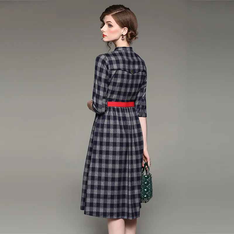 Readit платье в клетку 2017 осень-зима Plaid классический 3/4 рукав небольшой стенд