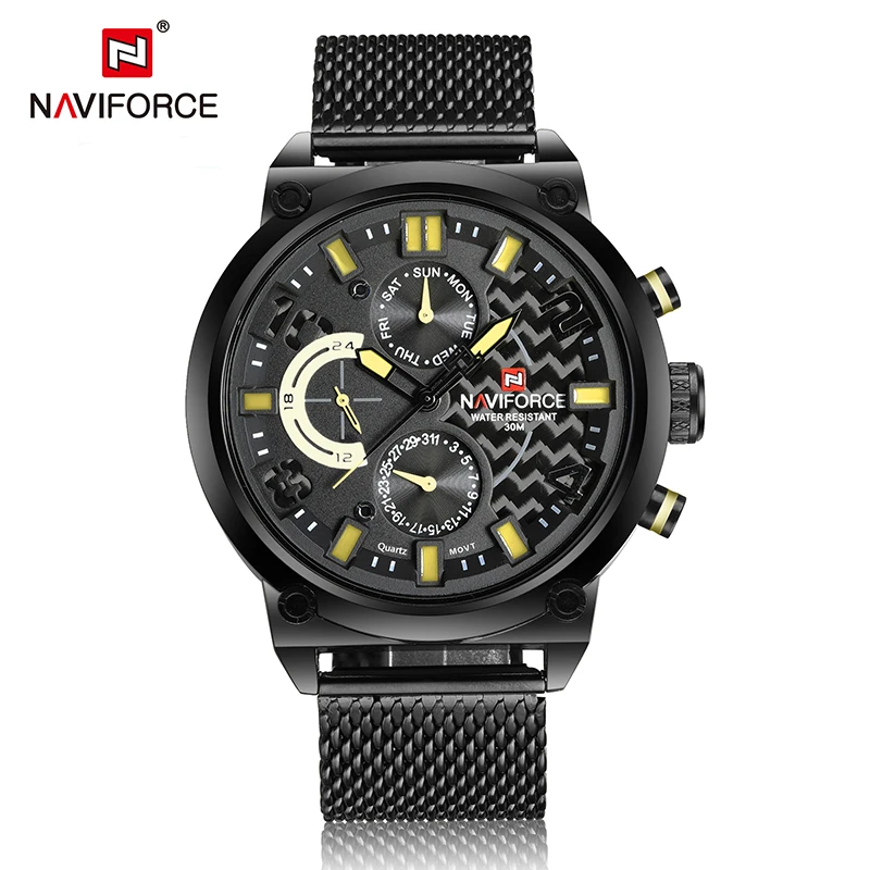 BYB NAVIFORCE мужские часы с датой недели, спортивные мужские часы, Топ бренд, Роскошные, военные, бизнес, натуральная кожа, кварцевые мужские часы, подарок 9068 - Цвет: BYB