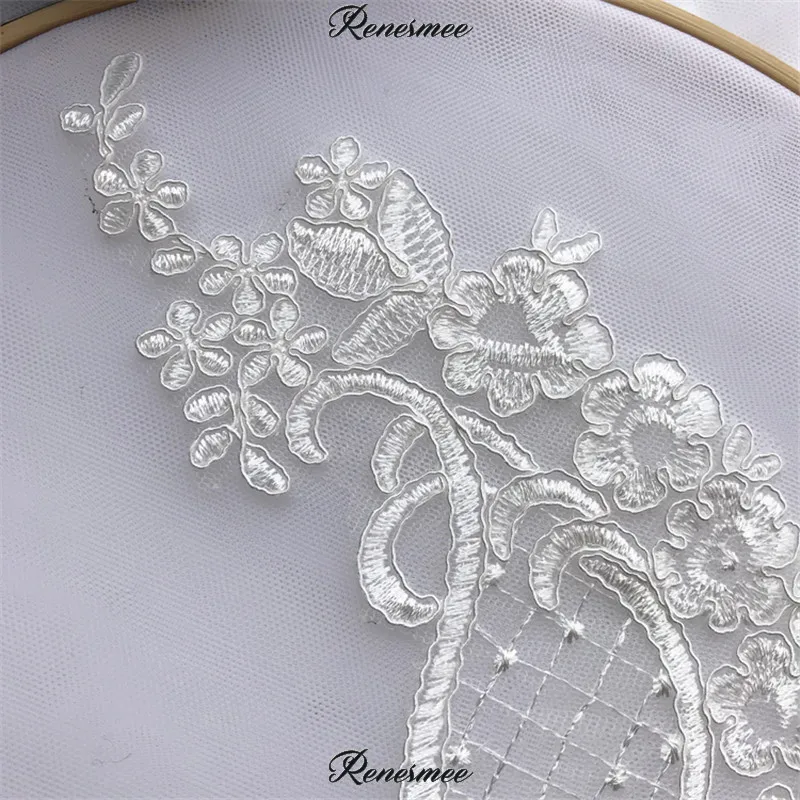 2Pairs/4pcs Ivory Embroidery Lace Flowers Applique Trim Veil Diy Handmade Materials Wedding Dress Decoration Accessories 27.5X9 | Дом и сад