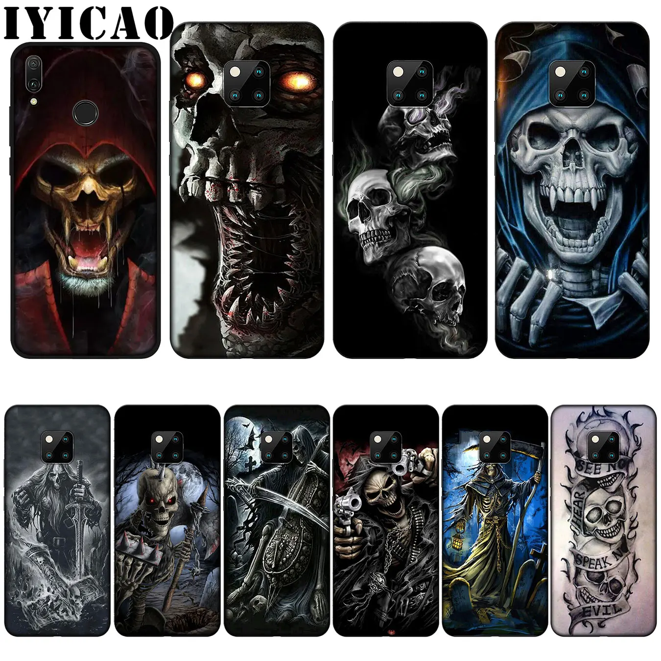 Веселый силиконовый мягкий чехол Grim Reaper с черепами и скелетами для Huawei Nova Smart 5 5T 5i