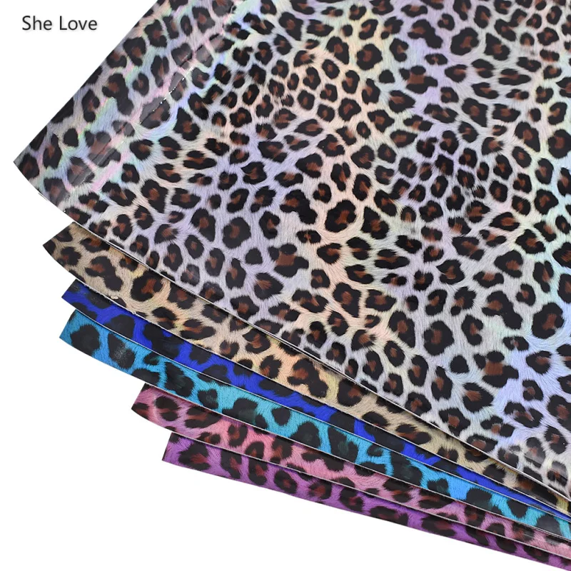 Chzimade A3 Leopard Printed Fabric Artificial Laser Synthetic Leather For Bags Garment Clothes Diy Sewing Materials Handmade | Дом и сад