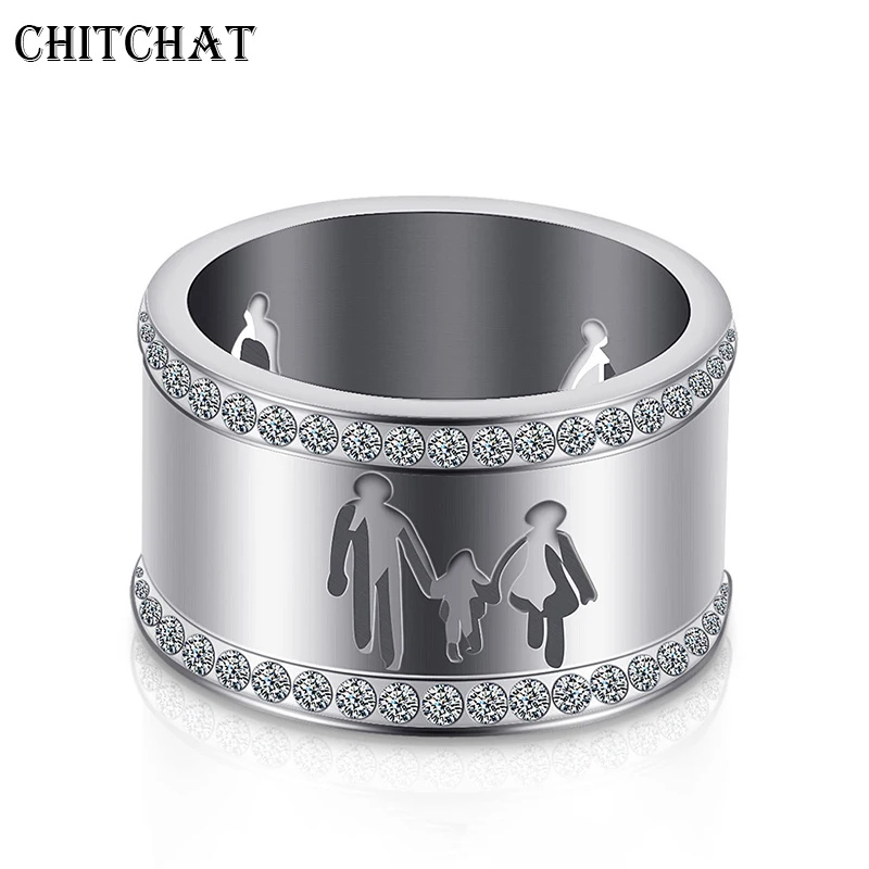 316L Stainless Steel Rhinestone Family Love Ring Mother Father Girl Boy Holding hands For Family Gift Christmas Eve