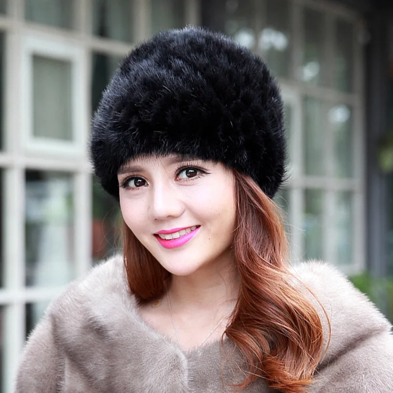 Зимние шапки бини из меха норки шапка женские утолщенные теплые модные шапочки