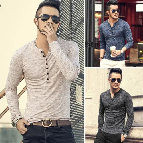 2017 Модные Мужские приталенные футболки с длинным рукавом стильная Роскошная