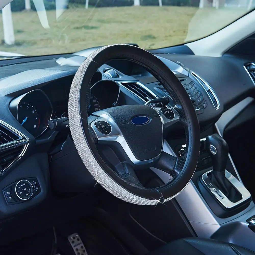 38 см Роскошный чехол рулевого колеса автомобиля для женщин девочек кожа хрустальные стразы покрытые чехлы на руль