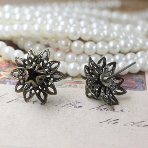 Free ship!! Handmade The copper plating green patina flower earring studs diy Retro jewelry | Украшения и аксессуары