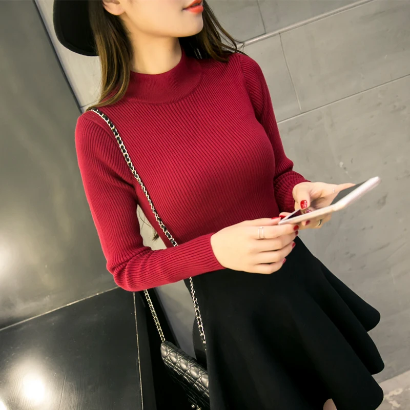Новинка 2021 зимняя Корейская короткая водолазка OHCLOTHING с рукавом свитер высоким