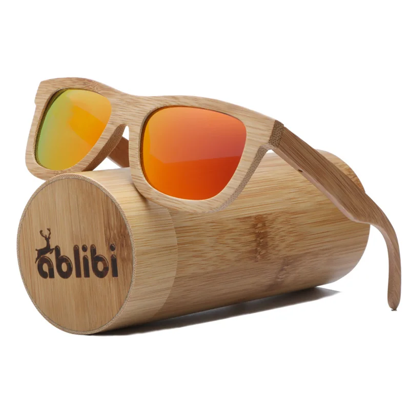 

Ablibi Polarized Women Sunglass Bamboo Brand Style Designer Mirror Sunglasses Men Vintage lentes de sol mujer in Bamboo Tube
