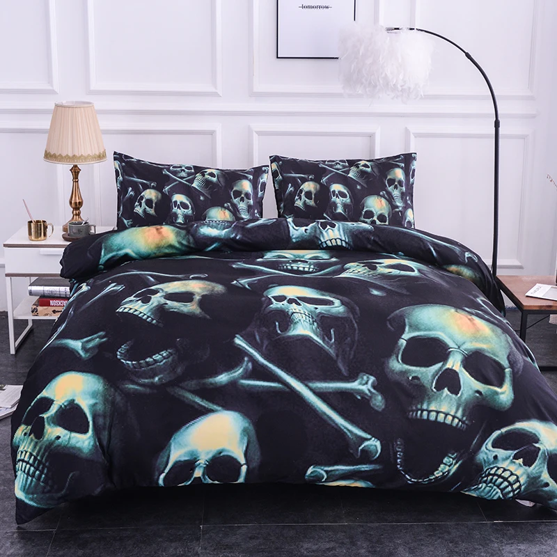 Boniu Soft Comforter Cover Skull Bedding Set 3pcs Ink Painting Sugar Quilt Pillow Cases King Size Duvet | Дом и сад