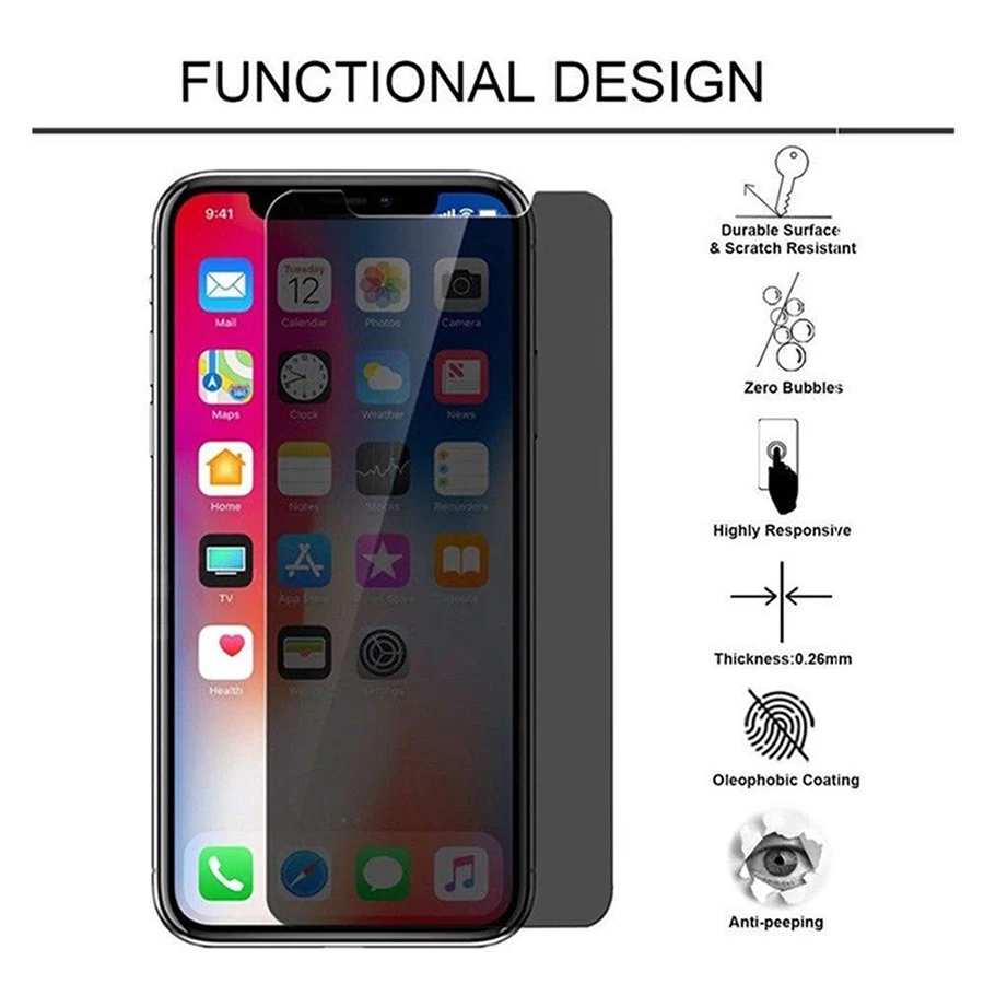 Антишпионское закаленное стекло для iPhone 8 Plus XS Max XR 6S 7 Защитная пленка