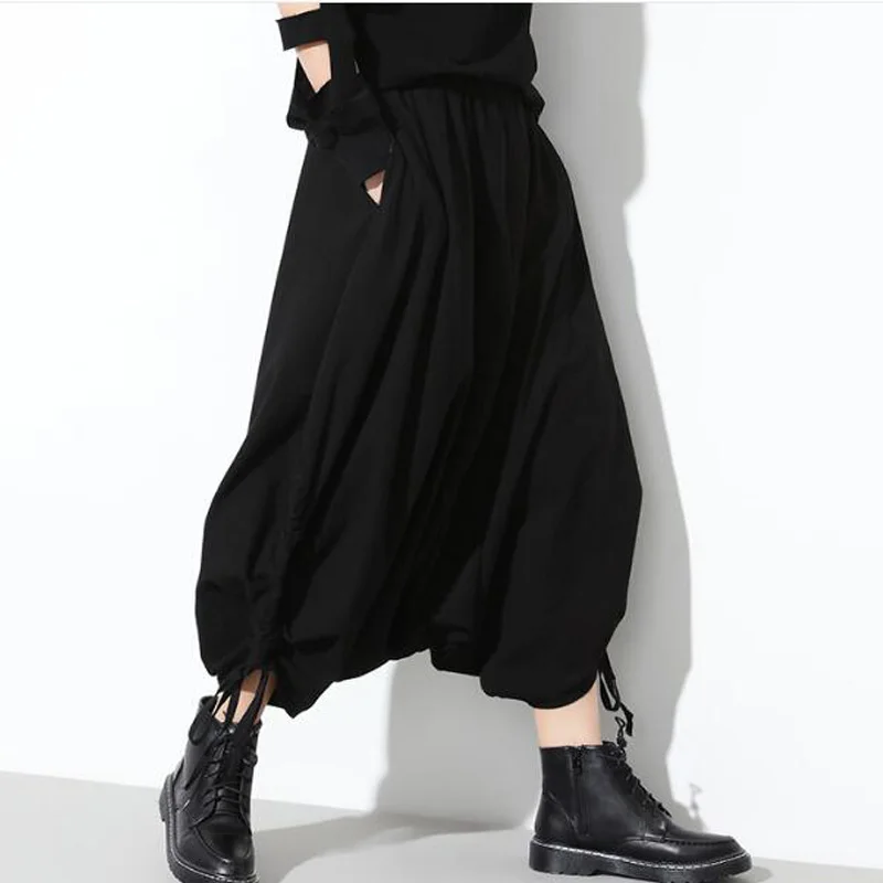 Женские шаровары в стиле хиппи размера плюс широкие брюки с эластичным поясом