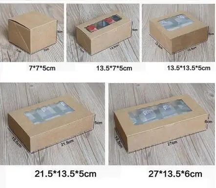 Caja de papel Kraft personalizada con ventana de pvc, caja de papel de embalaje para galletas, magdalenas y regalos