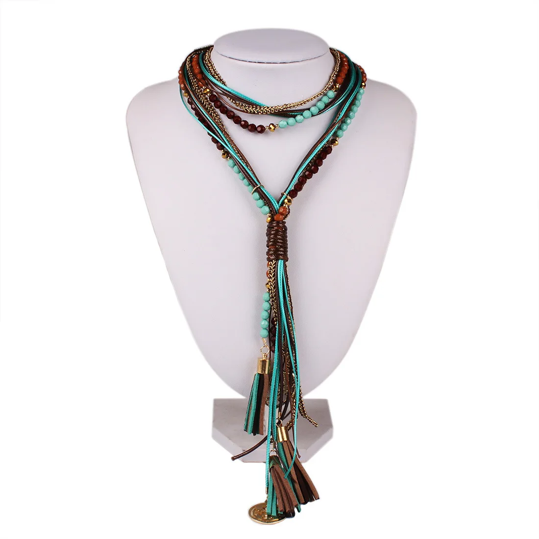 Бохо женское летнее длинное ожерелье ручной работы Круглый бисер кисточка аксессуары для шеи зеленый красный эффектное ювелирное изделие свитер Джокера Chian