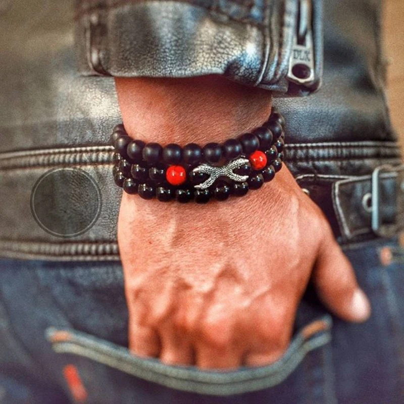 3 шт./компл. 8 мм натуральный камень мужской браслет черный бусы CZ когти орла