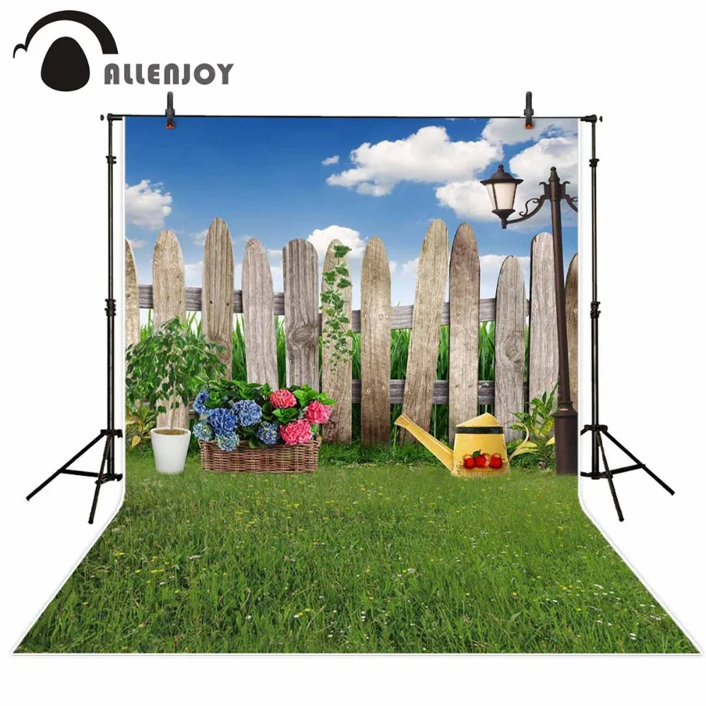Allenjoy пасхальные фоны для фотосъемки с Весенний сад зеленый луг забор фон фото