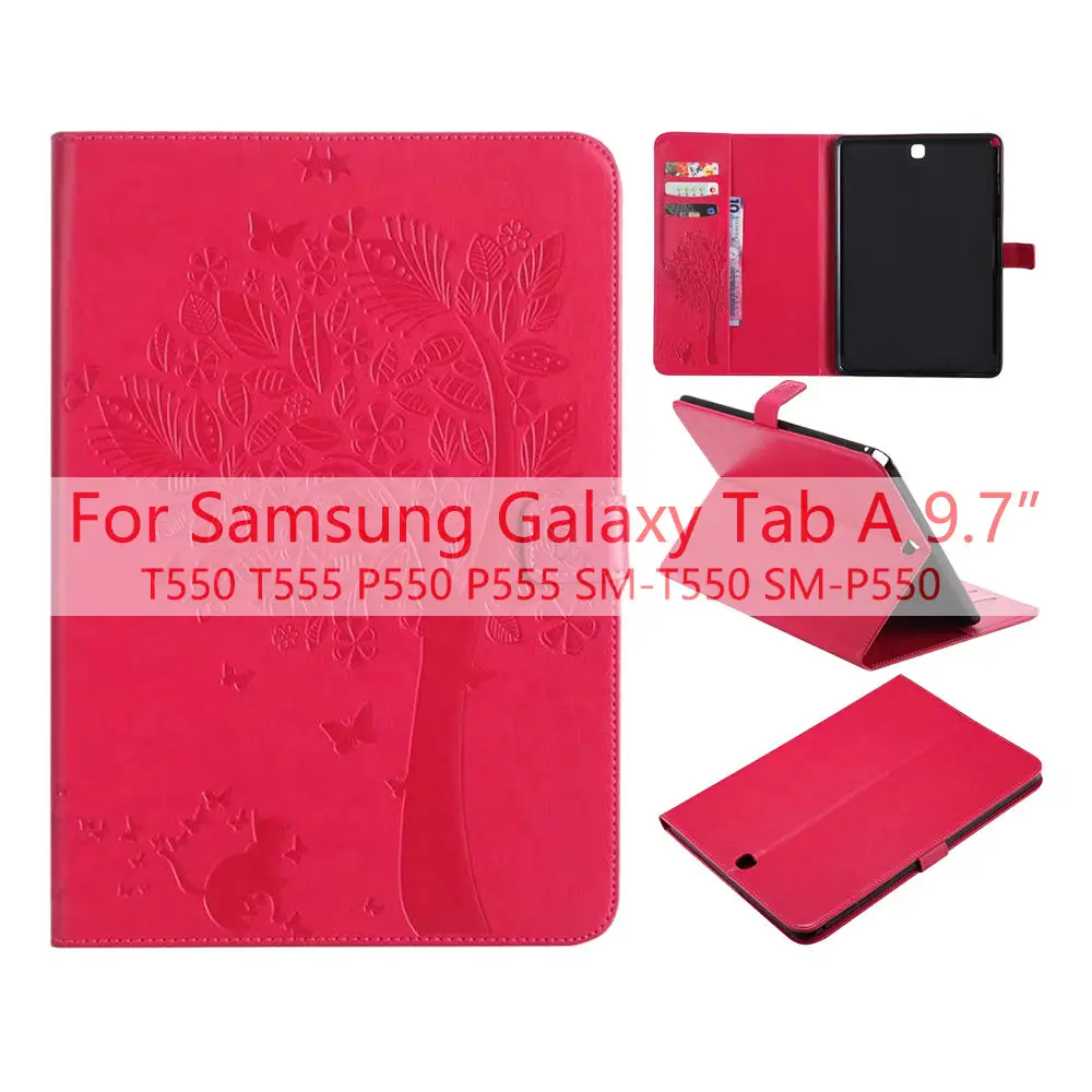 Красный Для samsung Galaxy Tab A 9," T550 T555 P555 чехол 3D тиснение Счастливое дерево из искусственной кожи флип-бумажник оболочка SM-T555 SM-P550 чехол для планшета - Цвет: Красный