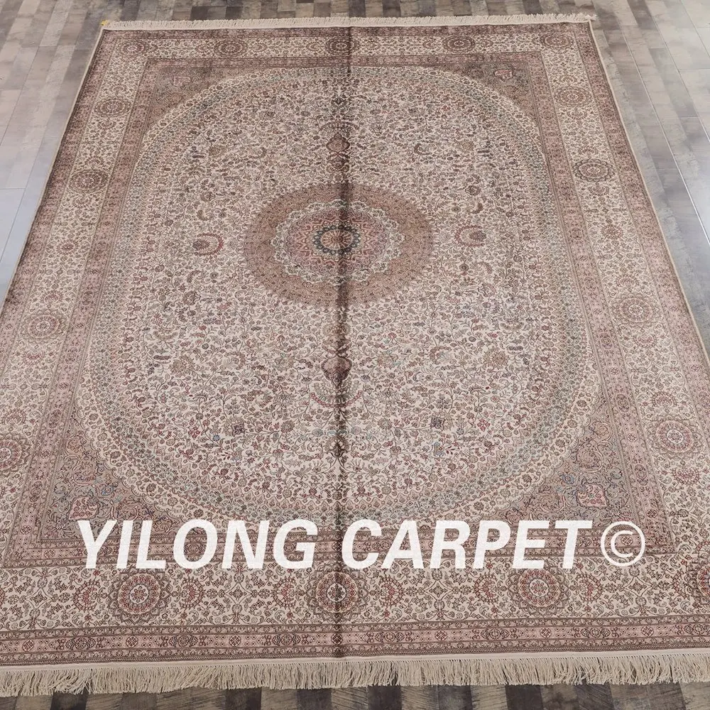 Koop Yilong 9'x12 'Handgeknoopte Perzische Traditionele Kleed Ivoor Turkse Zijde Tapijten (LH164A9x12)