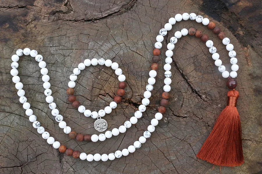 8 мм Howlite, античный оникс, JapaMala ожерелье, ювелирные изделия для йоги, чакра камни мала, буддистская мала молитвенная бусина, 108 Мала Бусы
