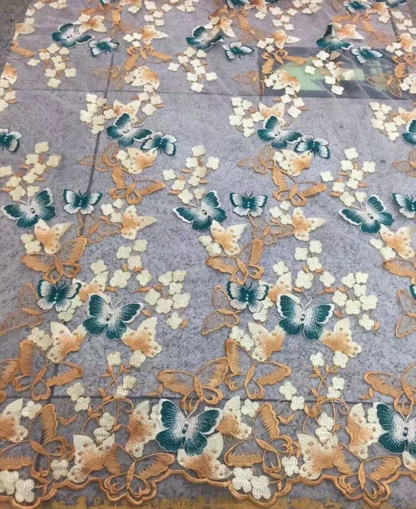 Новая бабочка цветок сетчатая с вышивкой ткань Женская мода вечернее платье