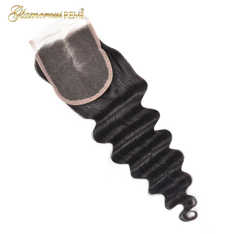 

Loose Deep Wave Human Hair Closure 4x4 Brazilian Deep Wave Closure For Black Women Natural Color 100% Human Hair 1b Lace Closure