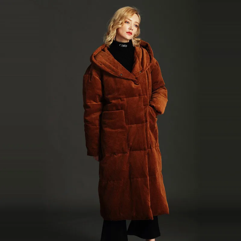 Plus Size XS-5XL Corduroy Thick Down Jacket 2019 New Winter Women Oversize and Coat Big Puffer W59 | Женская одежда